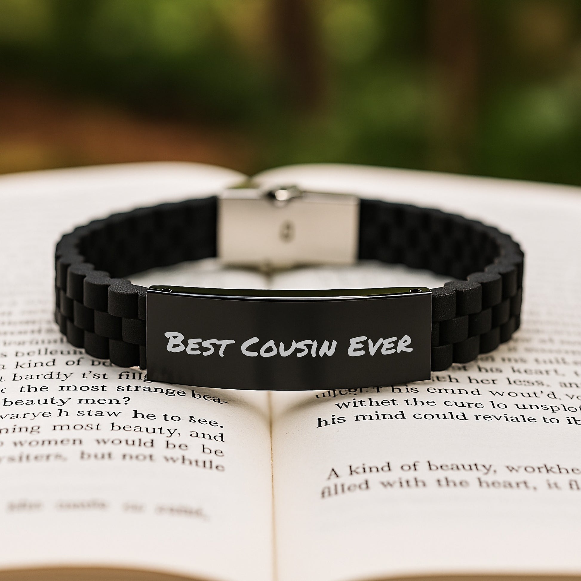 Funny Cousin Gifts Best Cousin Ever Glide lock Clasp Adjustable Black Stainless Steel Silicone Birthday Presents from Family to Cousin - Image 2