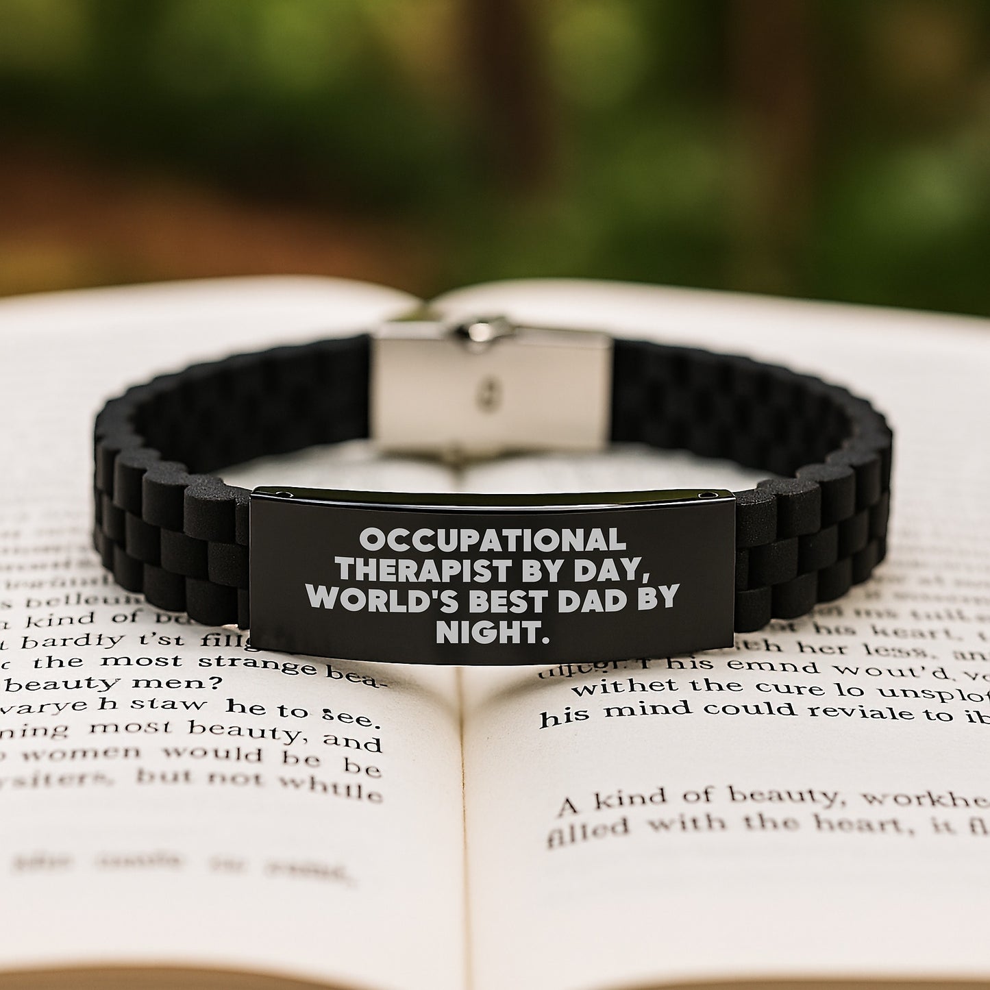 Occupational Therapist Gifts, Birthday Unique Gifts from Men, for Occupational Therapist, Glide lock Clasp Bracelet, 'Occupational Therapist By Day, World's Best Dad By Night.' - Image 2