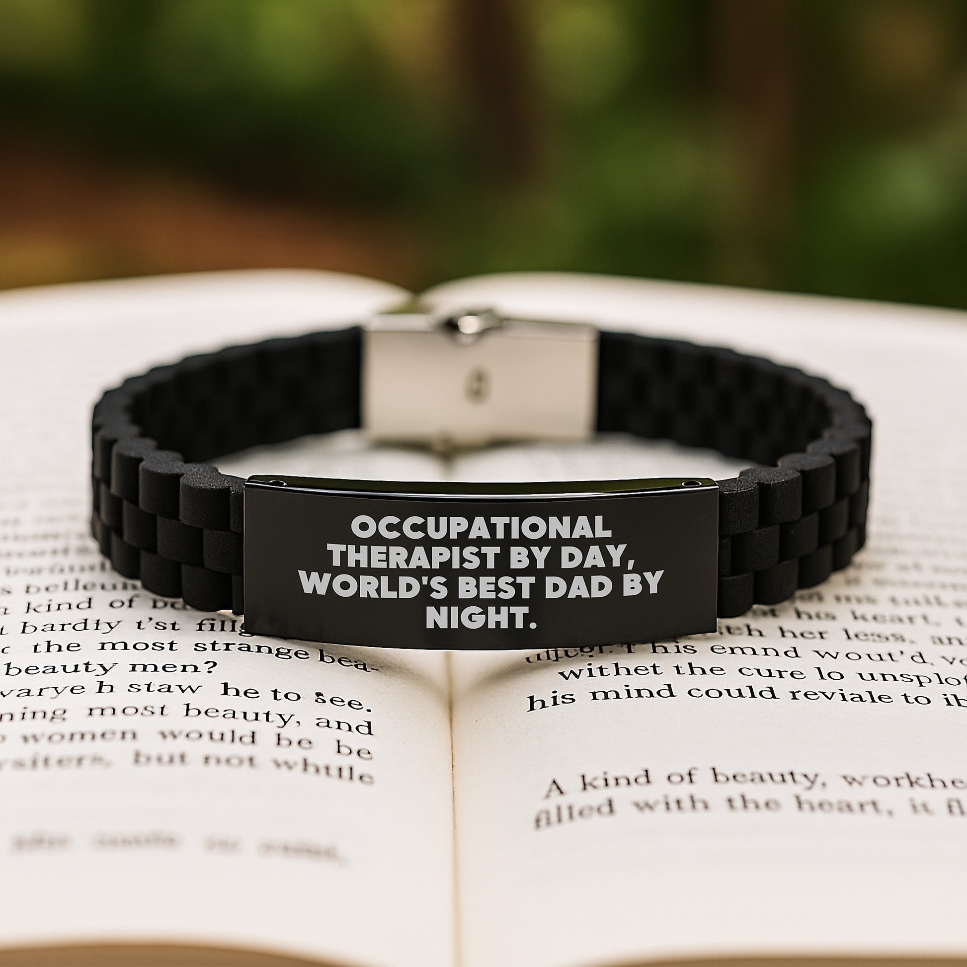 Occupational Therapist Gifts, Birthday Unique Gifts from Men, for Occupational Therapist, Glide lock Clasp Bracelet, 'Occupational Therapist By Day, World's Best Dad By Night.' - Image 2