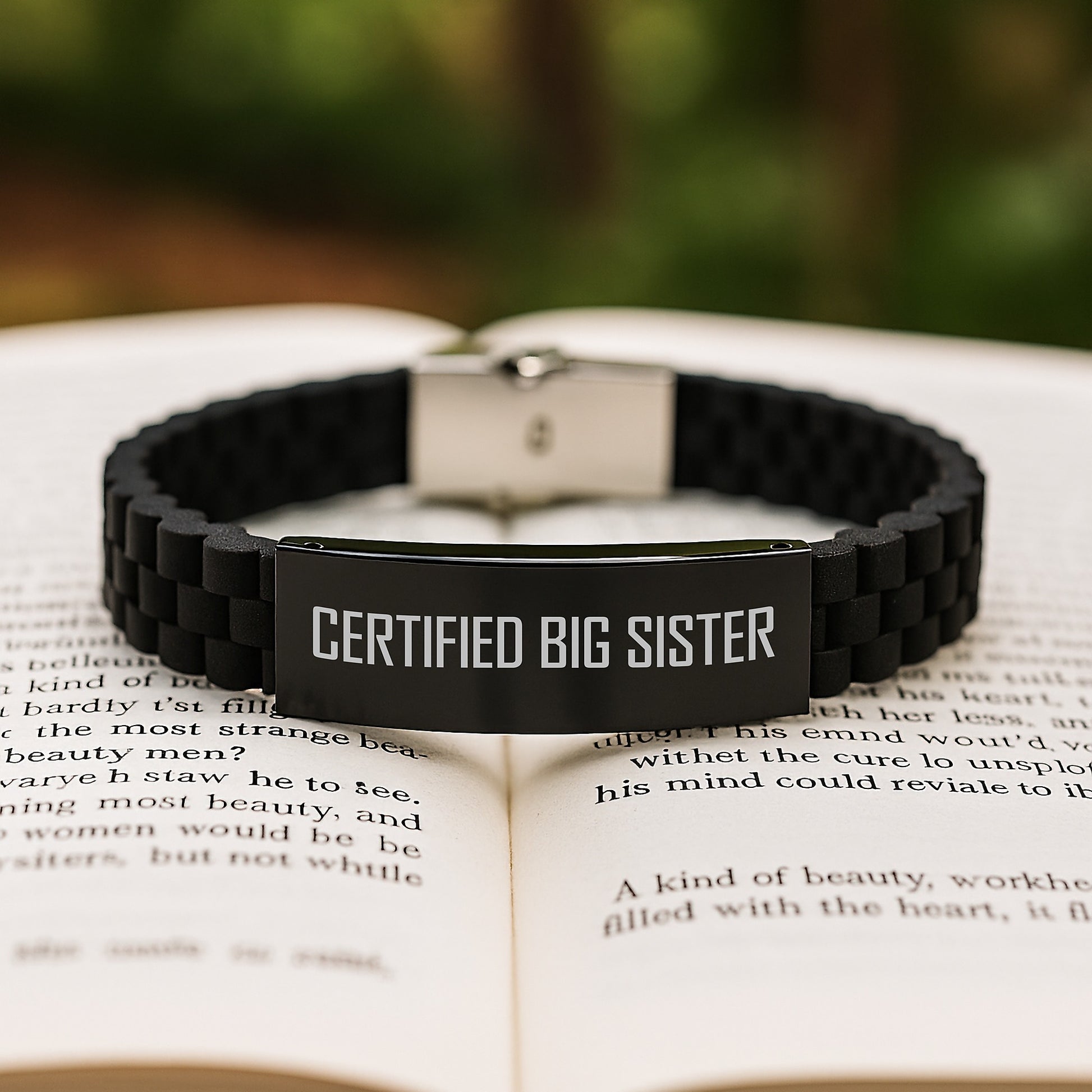 Funny Big Sister Gifts, Glide lock Clasp Bracelet for Birthday, 'Certified Big Sister' Quote, Adjustable, Black, Silver, Stainless Steel, Silicone, Gifts from Family, Gifts for Big Sister - Image 2