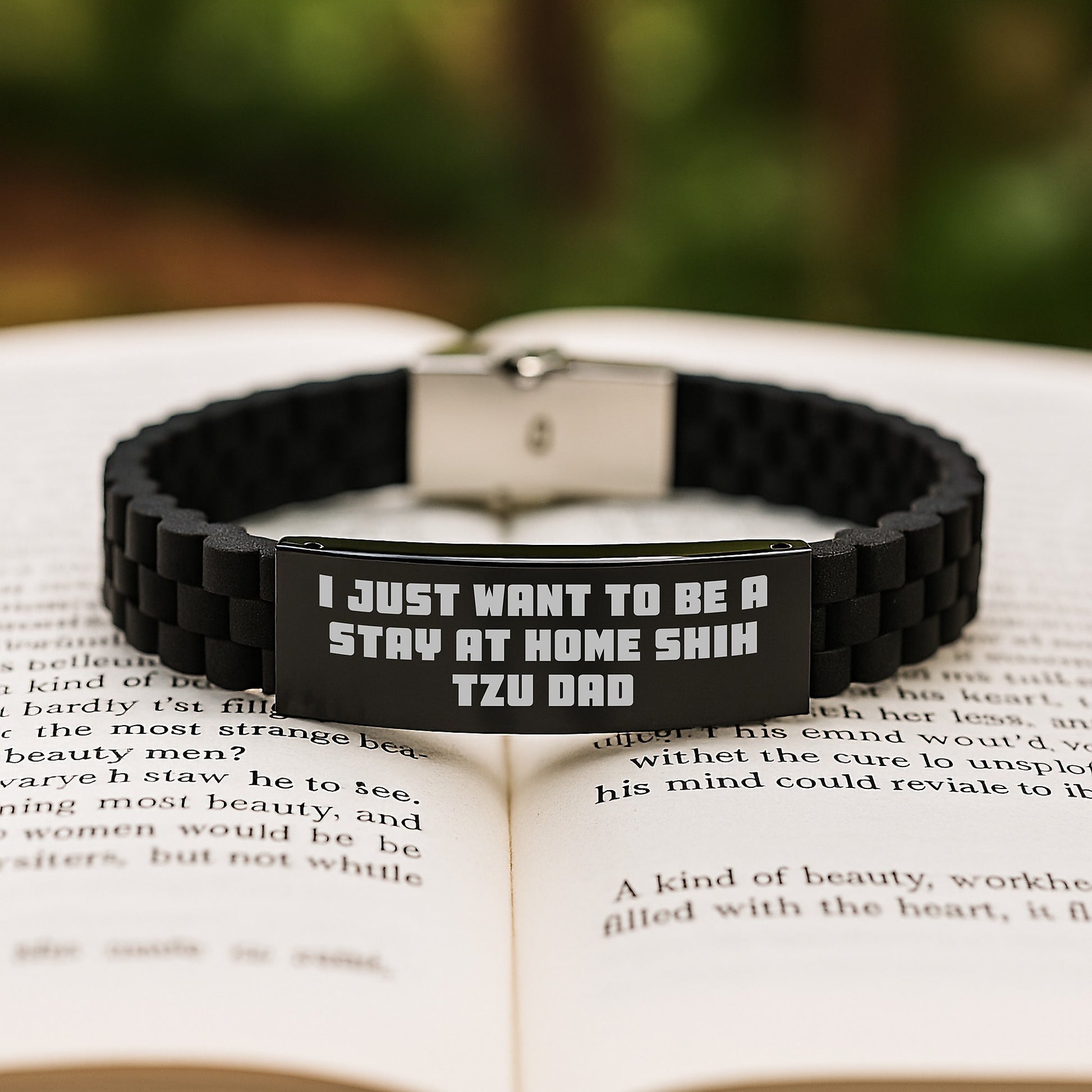 Funny Shih Tzu Dog Gifts from Dad for Men Graduation Unique Gifts, 'I Just Want To Be A Stay At Home Shih Tzu Dad' Glide lock Clasp Bracelet - Image 2