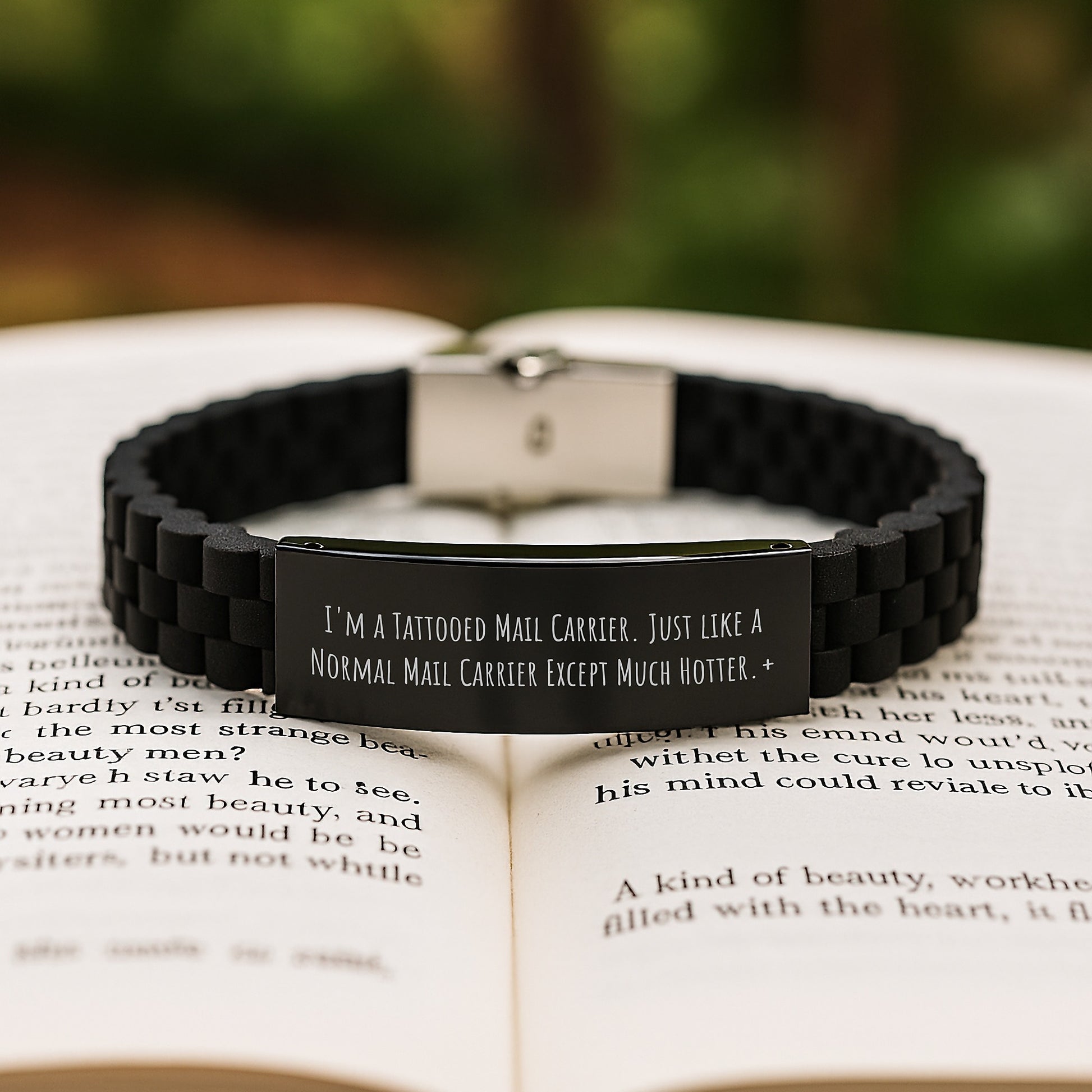 Funny Mail Carrier Gifts: 'I'm A Tattooed Mail Carrier...' Glide lock Clasp Black Stainless Steel Adjustable Men's Women's Friend Coworker Family Unique Gifts for Mail Carrier Graduation - Image 2
