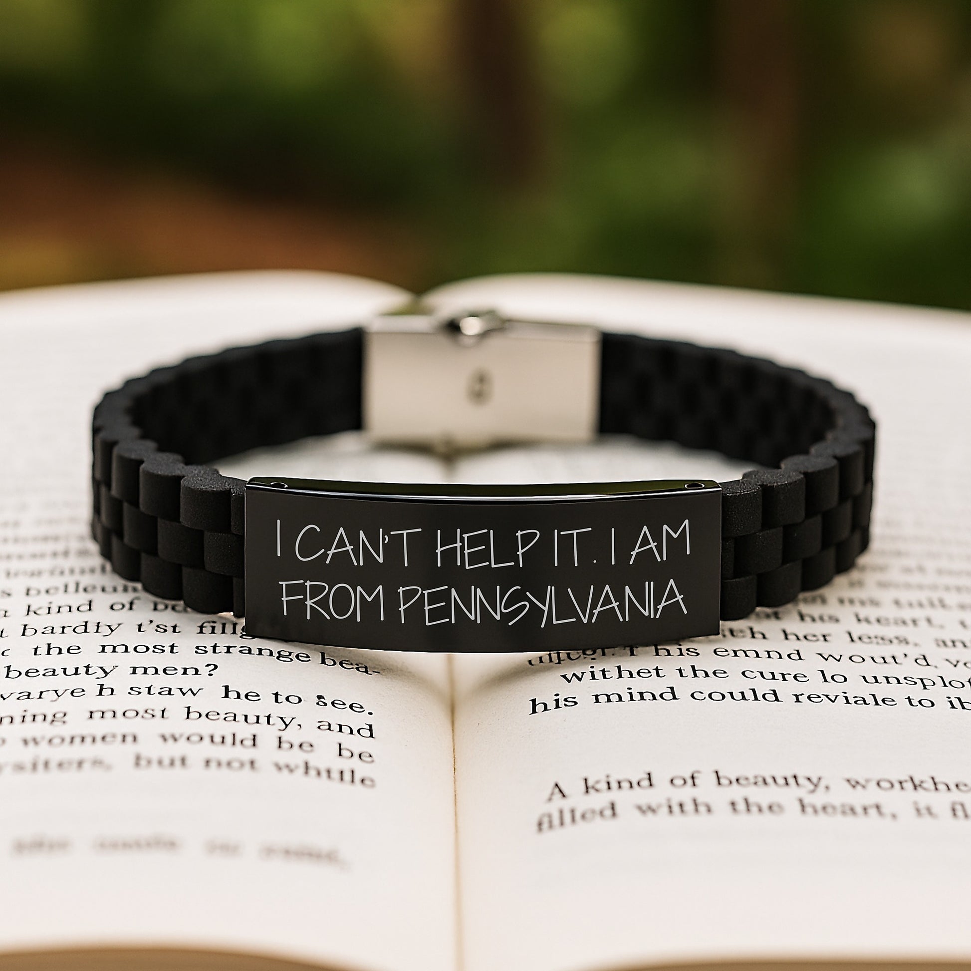 Pennsylvania Proud Gifts from Friends - Funny Quote I Can't Help It. I Am From Pennsylvania Glide lock Clasp Birthday Jewelry for Men Women Family - Adjustable Black Stainless Steel Silicone Charm - Image 2