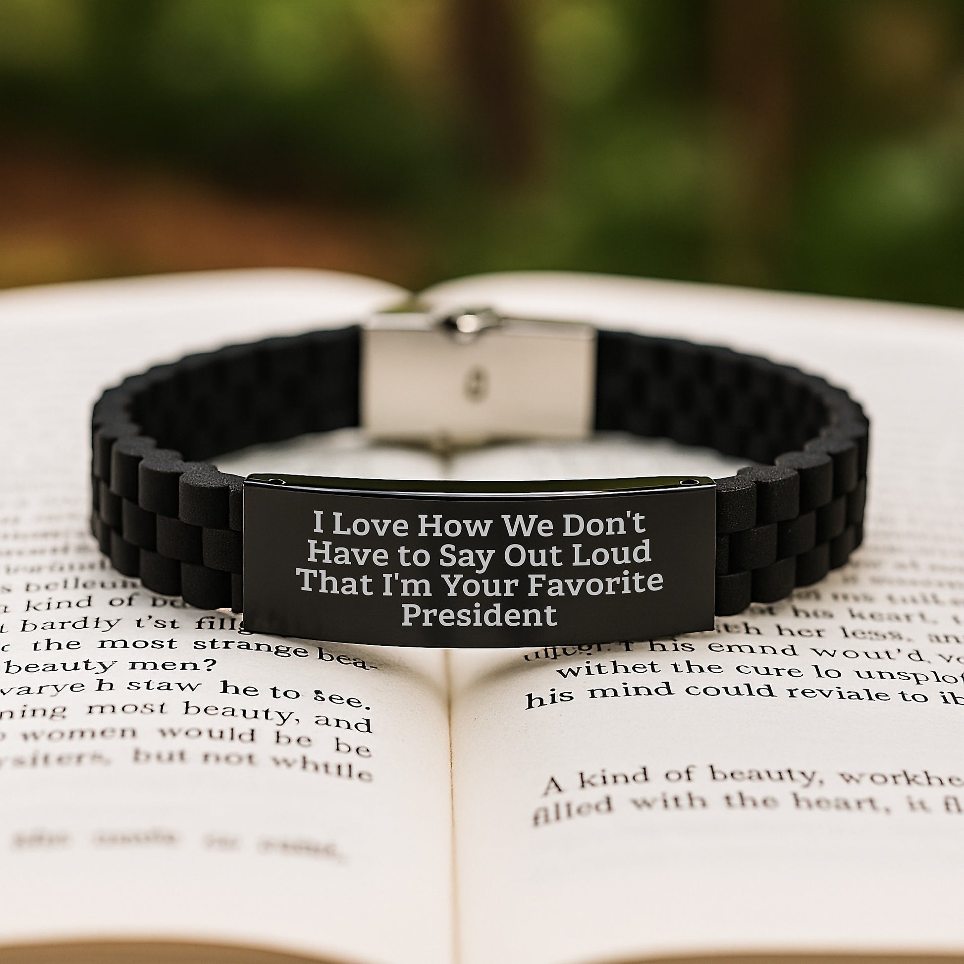 Funny President Gifts for Men - Glide lock Clasp Bracelet with Inspirational Quote - Adjustable Black Stainless Steel Silicone Jewelry for Graduation - Image 2