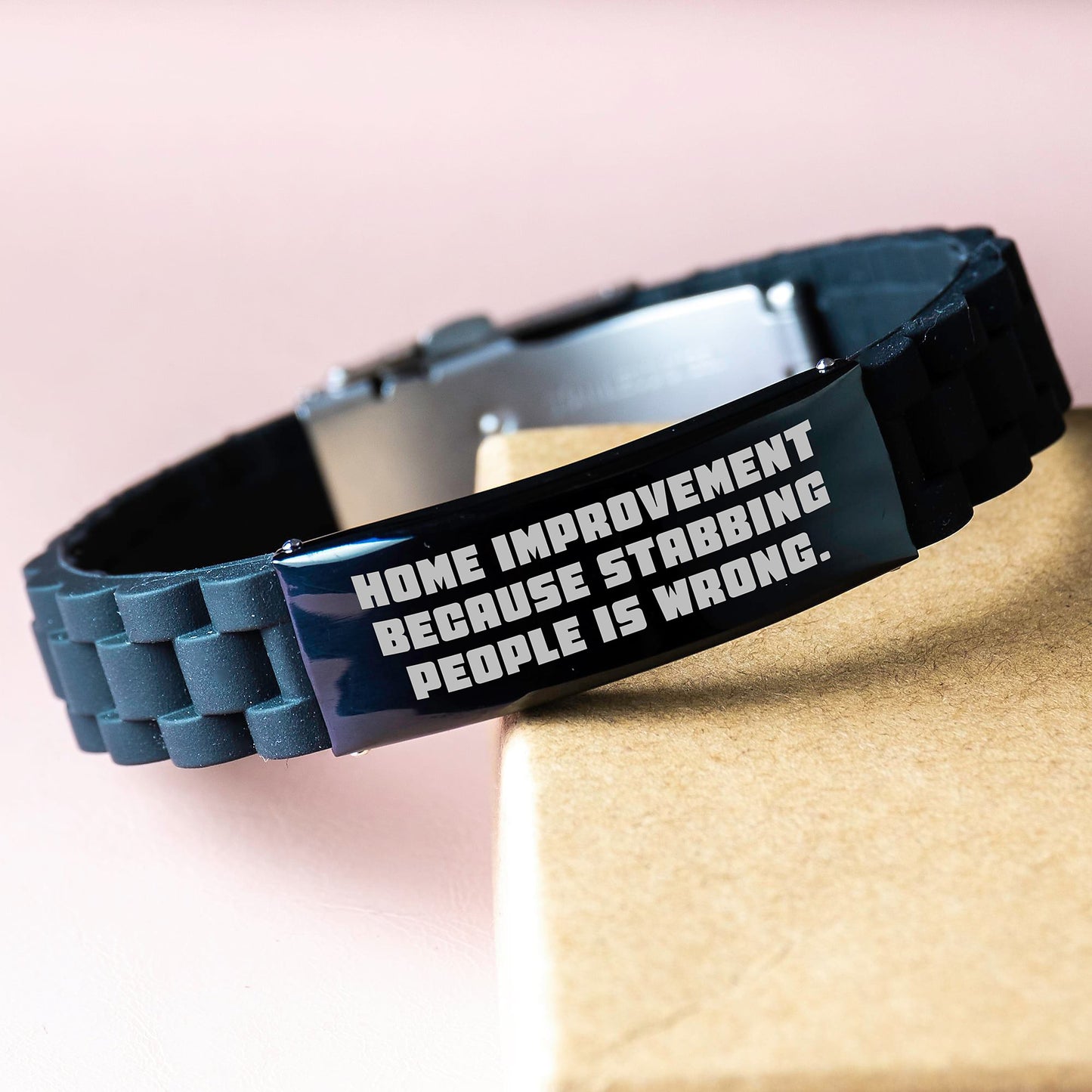 Home Improvement Funny Gifts for Men from Friends and Family - Glide lock Clasp Bracelet for Graduation, 'Home Improvement Because Stabbing People Is Wrong.' - Image 3