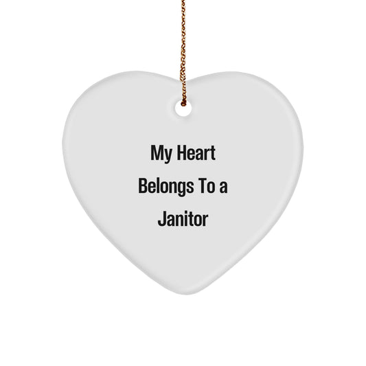 Gifts from Family to Janitor - 'My Heart Belongs To A Janitor' Heart Ornament, Unique Christmas Unique Gifts for Men, Women, Coworkers - Image 1