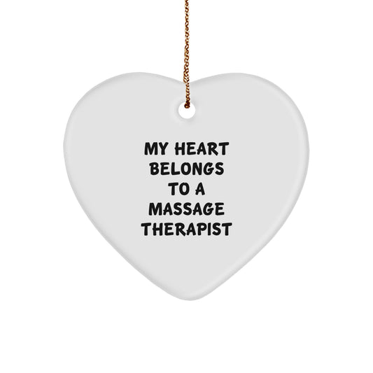 Funny Massage Therapist Gifts from My Heart Belongs To A Massage Therapist, Heart Ornament for Christmas, Gifts for Massage Therapist, Friends, Family, and Coworkers - Image 1