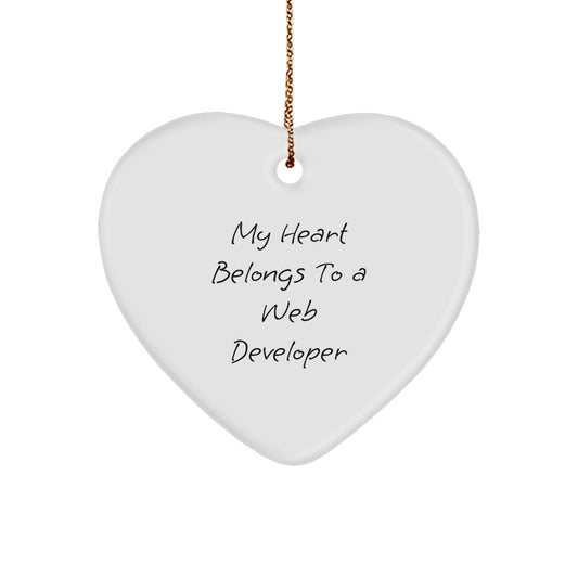 Funny Web Developer Gifts - My Heart Belongs To A Web Developer Heart Ornament - Christmas Unique Presents from Friends to Web Developers - Image 1