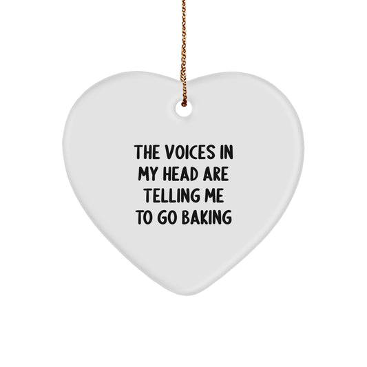Funny Baking Gifts for Women from Friends, Heart Ornament with Quote 'The Voices In My Head Are Telling Me To Go Baking', Christmas Unique Presents - Image 1