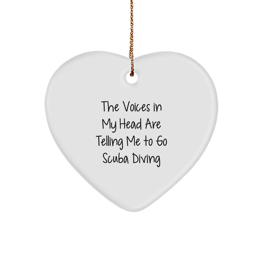 Scuba Diving Inspirational Gifts from Friends for Scuba Diving Enthusiasts - Funny Heart Ornament, White, 'The Voices In My Head Are Telling Me To Go Scuba Diving' Quote, Christmas Unique Gifts - Image 1