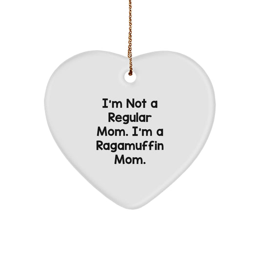 Ragamuffin Cat Mom Heart Ornament, Funny Gifts from Family to Friends, 'I'm Not A Regular Mom. I'm A Ragamuffin Mom.' - Image 1