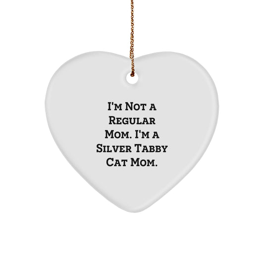 Silver Tabby Cat Mom Funny Heart Ornament Gifts from Friends for Christmas - Image 1