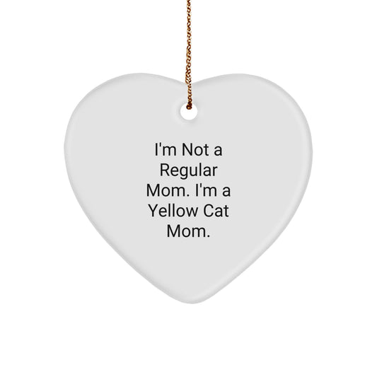 Yellow Cat Mom Funny Gifts from Friends and Family for Christmas Unique Heart Ornament - Image 1