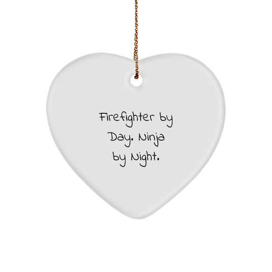 Firefighter Gifts by Day, Ninja Gifts by Night - Funny Heart Ornament for Men's Christmas Unique Gifts - Image 1