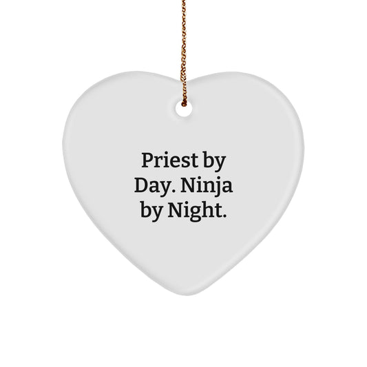Priest Gifts for Men, Heart Ornament by Day, Ninja By Night, Funny Christmas Unique Gift for Priest, Gifts from Family - Image 1