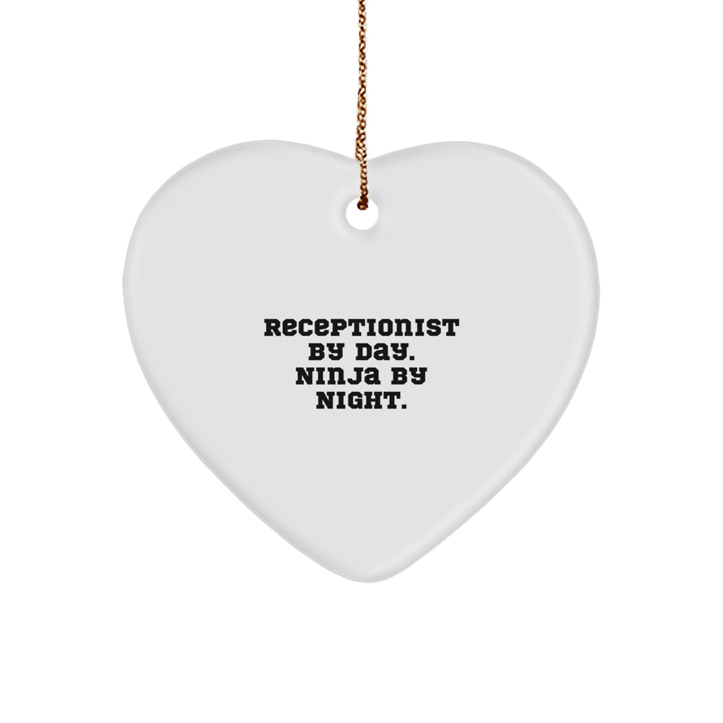 Receptionist Gifts from Friends, Christmas Unique Heart Ornaments for Men Women Coworkers Family 'Receptionist By Day. Ninja By Night.' - Image 1