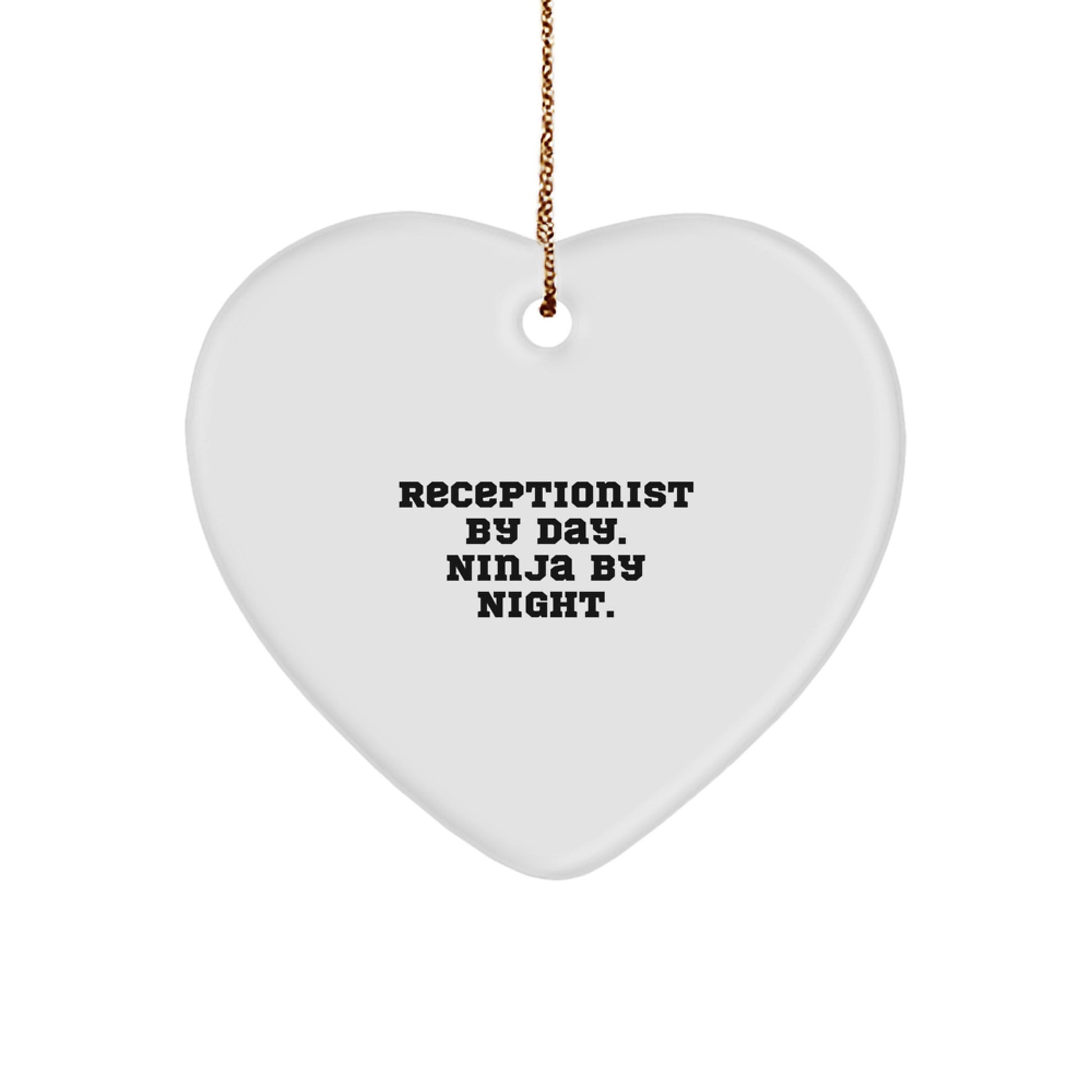 Receptionist Gifts from Friends, Christmas Unique Heart Ornaments for Men Women Coworkers Family 'Receptionist By Day. Ninja By Night.' - Image 1