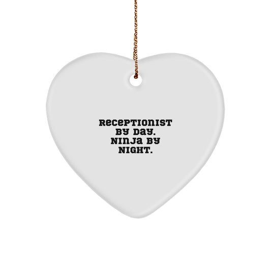 Receptionist Gifts from Friends, Christmas Unique Heart Ornaments for Men Women Coworkers Family 'Receptionist By Day. Ninja By Night.' - Image 1