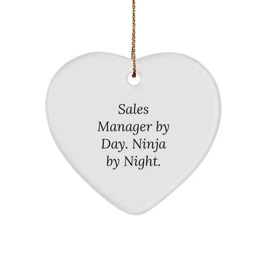 Sales Manager Gifts, Heart Ornament, Funny Quote, 'Sales Manager By Day. Ninja By Night.' for Christmas Unique Gifts from Friends - Image 1