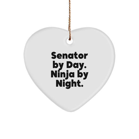 Senator Gifts from Friends - 'Senator By Day. Ninja By Night.' Heart Ornament, White Color, Perfect Christmas Unique Gift for Senator - Image 1