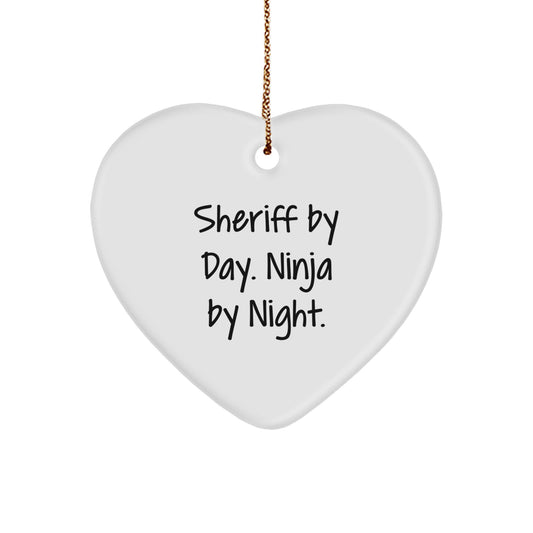 Sheriff Gifts for Men - 'Sheriff By Day. Ninja By Night.' Heart Ornament for Christmas - Image 1
