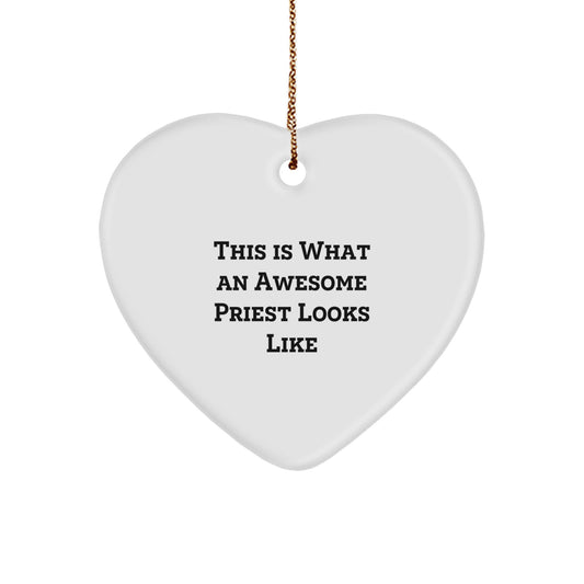 Funny Priest Gifts from Friends - This Is What An Awesome Priest Looks Like White Heart Ornament for Christmas - Image 1