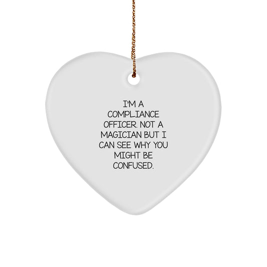 Compliance Officer Gifts from Friends, Christmas Unique Heart Ornaments for Compliance Officer, 'I'm Not a Magician' Quote, 2.75' Tall, White, MDF, Sublimation Print, Gift for Compliance Officer - Image 1