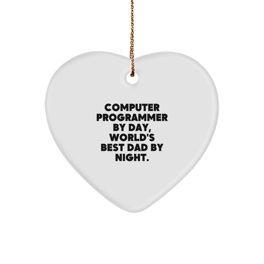 Computer Programmer Gifts for Christmas - 'Computer Programmer By Day, World's Best Dad By Night.' Heart Ornament from Gifts for Men - Image 1