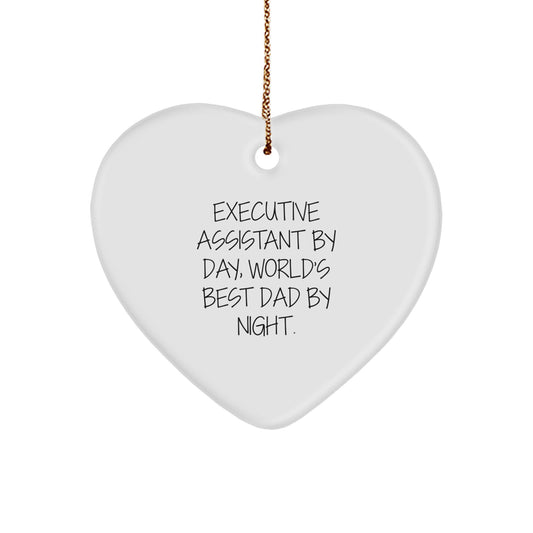 Executive Assistant Heart Ornament, Funny Quote Gifts from Men to Executive Assistant, World's Best Dad Christmas Decor - Image 1