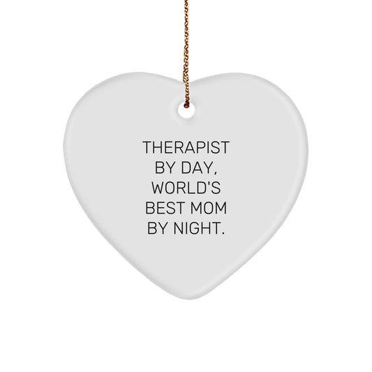 Funny Therapist Gifts by Day and World's Best Mom by Night Heart Ornament for Christmas - Image 1