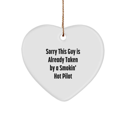 Funny Pilot Heart Ornament, Sorry This Guy Is Already Taken, Gifts from Men to Coworkers for Christmas - Image 1