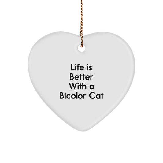 Bicolor Cat Gifts from Friends, Family, and Coworkers - Life Is Better With A Bicolor Cat Heart Ornament, Christmas Unique Gifts for Men, Women, and Kids - Image 1