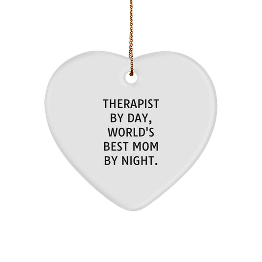 Therapist Gifts from Women, Therapist Heart Ornament with Funny Quote 'Therapist By Day, World's Best Mom By Night.' for Christmas - Image 1
