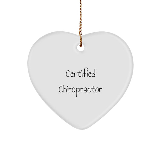 Chiropractor Gifts from Friends for Men Funny Heart Ornament, 'Certified Chiropractor' Quote, White, 2.75' Tall, Christmas Unique Gifts - Image 1