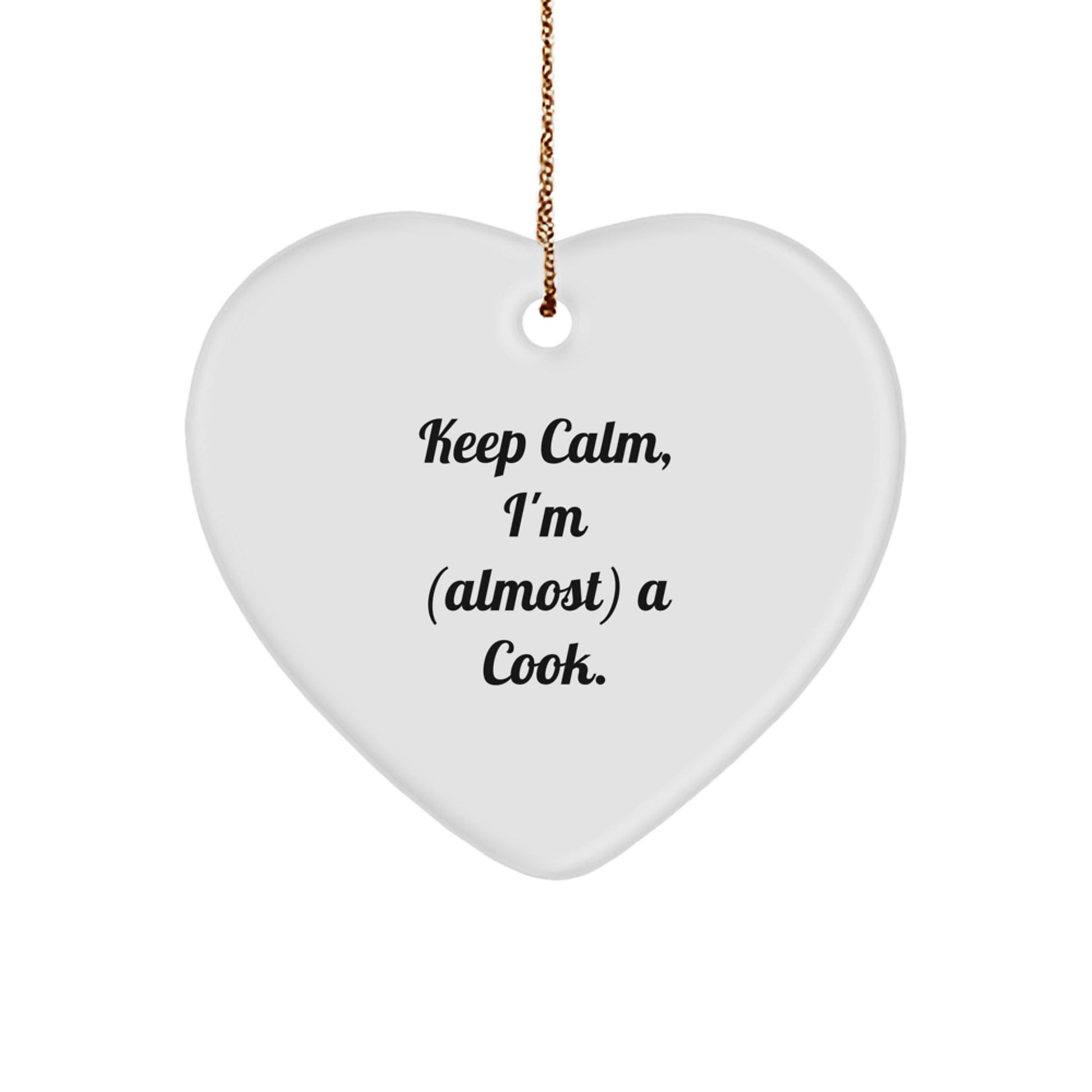 Funny Cook Gifts from Friends for Christmas - 'Keep Calm, I'm (almost) A Cook.' Heart Ornament - Image 1