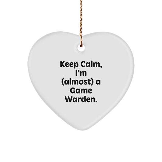 Funny Game Warden Gifts, Keep Calm, I'm (almost) A Game Warden., Heart Ornament for Christmas, Gifts from Friends - Gifts for Game Wardens - Image 1