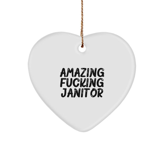 Funny Janitor Heart Ornament Gifts from Friends, Coworkers, or Family - 'Amazing F--king Janitor' Quote - Christmas Unique Presents for Janitor - Image 1