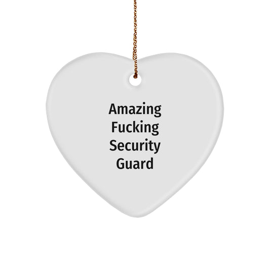 Funny Security Guard Gifts from Men to Security Guard Friends - Heart Ornament with 'Amazing F--king Security Guard' Quote for Christmas - Image 1