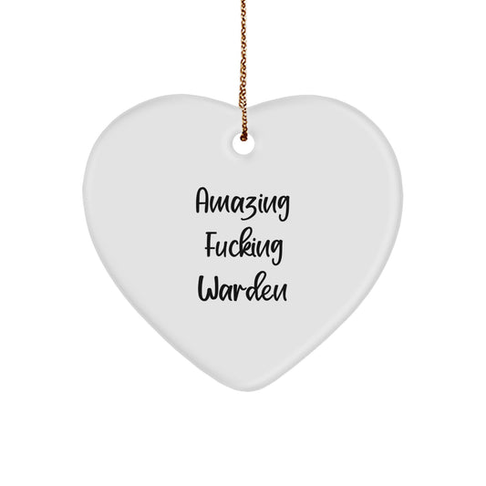 Funny Warden Gifts from Friends, Heart Ornament for Men with Amazing Quote, Perfect Christmas Unique Warden Hearts, Gifts for Him - Image 1