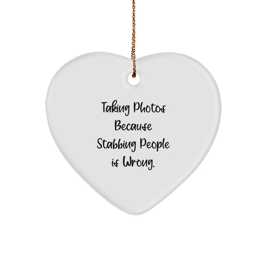 Taking Photos Heart Ornament Gifts from Family - Funny White Heart Shaped MDF with Sublimation Print - Christmas Unique Taking Photos Gifts for Men - Image 1