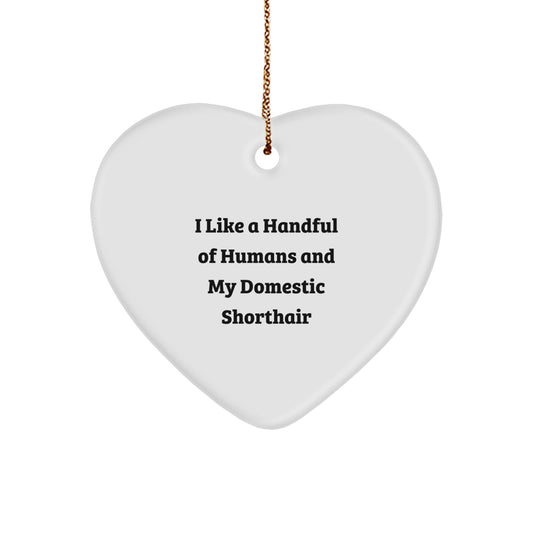 Domestic Shorthair Cat Lover Gifts from Friends and Family, Funny Heart Ornament for Christmas, I Like A Handful Of Humans And My Domestic Shorthair - Image 1