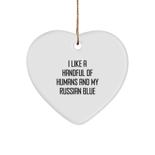 Russian Blue Cat Lovers Gifts from Friends - Heart Ornament for Men, Women, Family - Funny Quote Christmas Decoration - Image 1