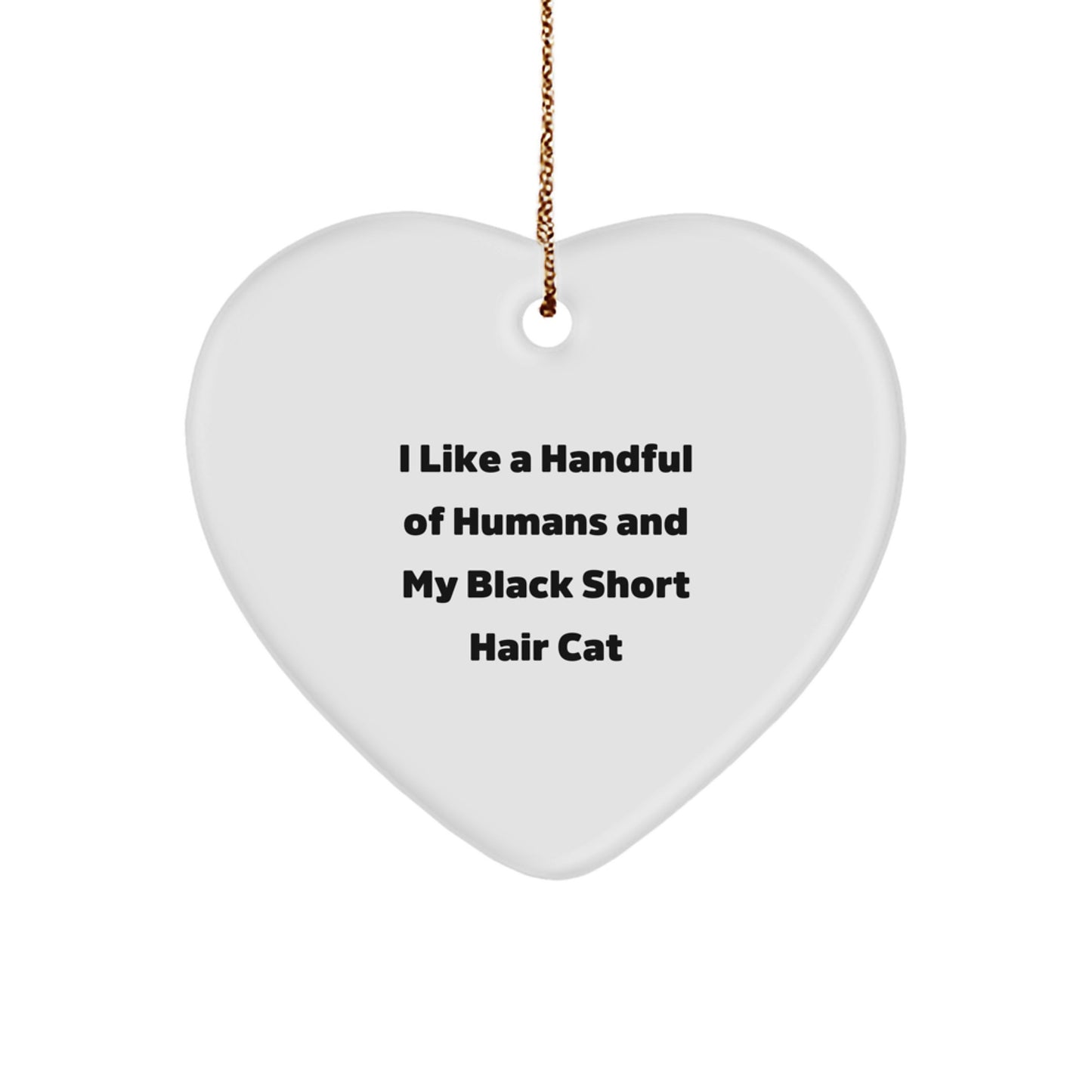 Funny Black Short Hair Cat Gifts, Heart Ornament for Friends, Gifts from Men to Family, 'I Like A Handful Of Humans And My Black Short Hair Cat' Quote, Christmas Unique Gifts for Her - Image 1