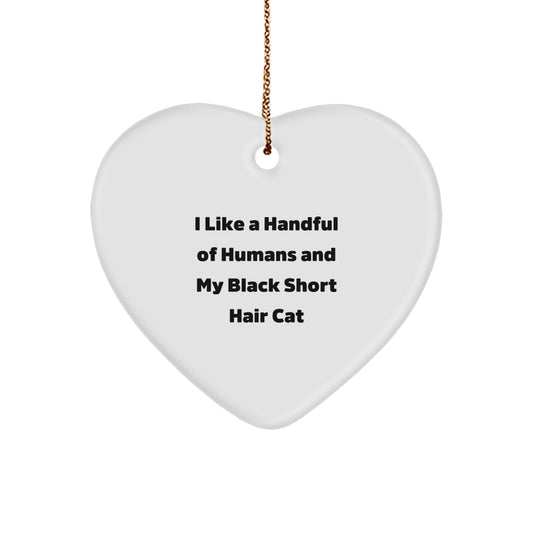 Funny Black Short Hair Cat Gifts, Heart Ornament for Friends, Gifts from Men to Family, 'I Like A Handful Of Humans And My Black Short Hair Cat' Quote, Christmas Unique Gifts for Her - Image 1