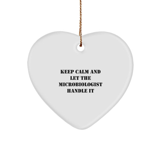 Funny Microbiologist Gifts from Family - Keep Calm And Let The Microbiologist Handle It Christmas Heart Ornament for Men and Women - Image 1