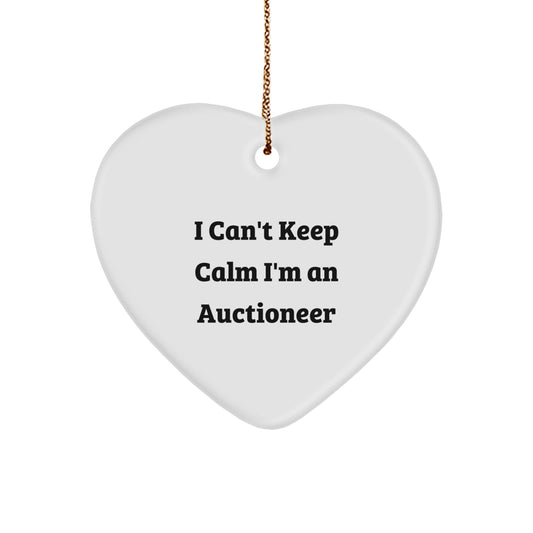 Funny Auctioneer Gifts - 'I Can't Keep Calm I'm An Auctioneer' Heart Ornament, Christmas Unique Gifts for Auctioneer Friends and Family - Image 1
