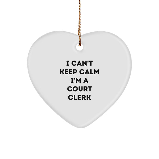 Funny Court Clerk Gifts from Family - 'I Can't Keep Calm I'm A Court Clerk' Heart Ornament for Court Clerk, Christmas Unique Gifts - Image 1