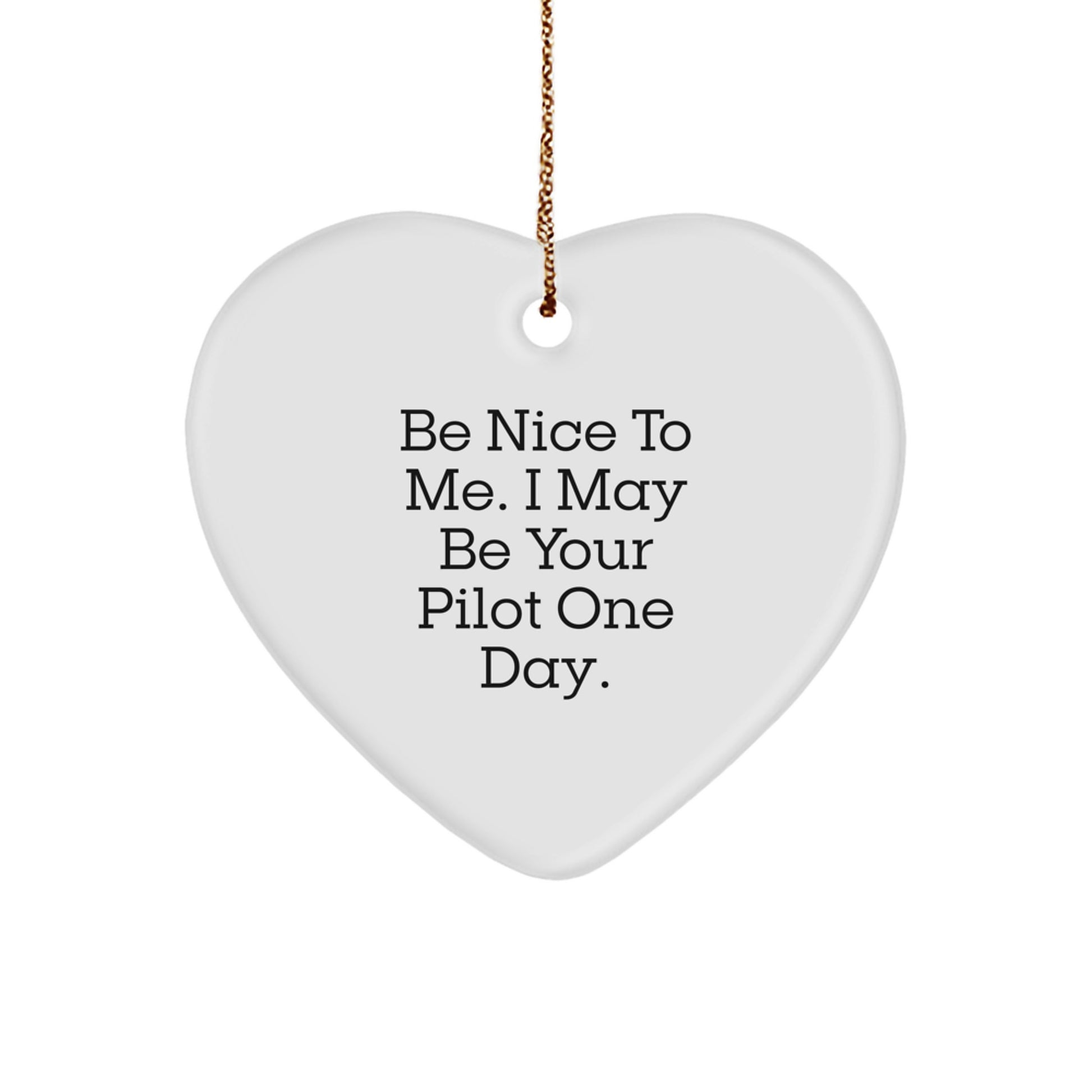 Funny Pilot Gifts from Friends, Coworkers, or Family - Be Nice To Me. I May Be Your Pilot One Day. Heart Ornament for Christmas - Image 1
