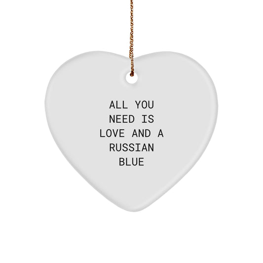 Russian Blue Cat Gifts from Family - Heart Ornament with 'All You Need Is Love And A Russian Blue' Quote for Christmas - Image 1