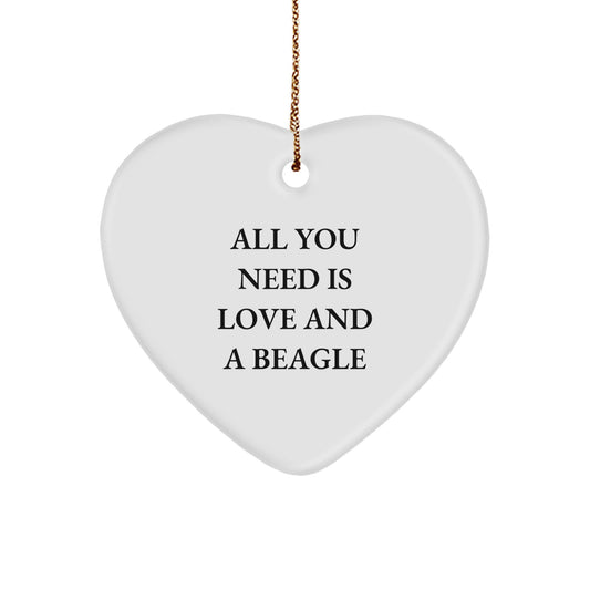 Beagle Dog Lovers' Christmas Unique Gifts from Friends - Heart Ornament with 'All You Need Is Love And A Beagle' Quote, for Beagle Dog Owners or Beagle Dog Enthusiasts - Image 1